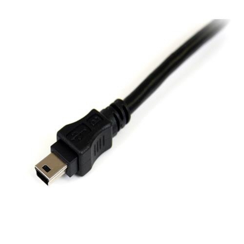 USB　Y字給電ケーブル　1.8m　USB　A-mini　B(Y型分岐パワーケーブル)　ブラック　1本 ケーブルが水平に広がり、Y字型の分岐部分が明確に見える状態