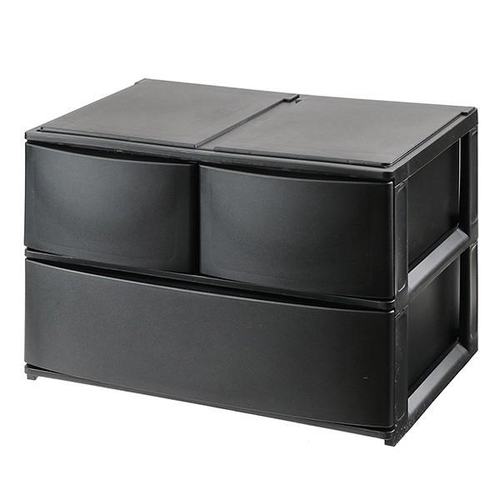 収納ケース 引き出し 幅39×奥行26.5×高さ26.5cm ワイド 深ショート2深1段 ブラック画像