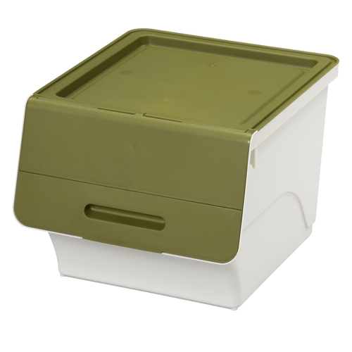 収納ボックス 前開き フロック30 深型 幅39×奥行46×高さ31cm 4段階ストッパー カーキ画像