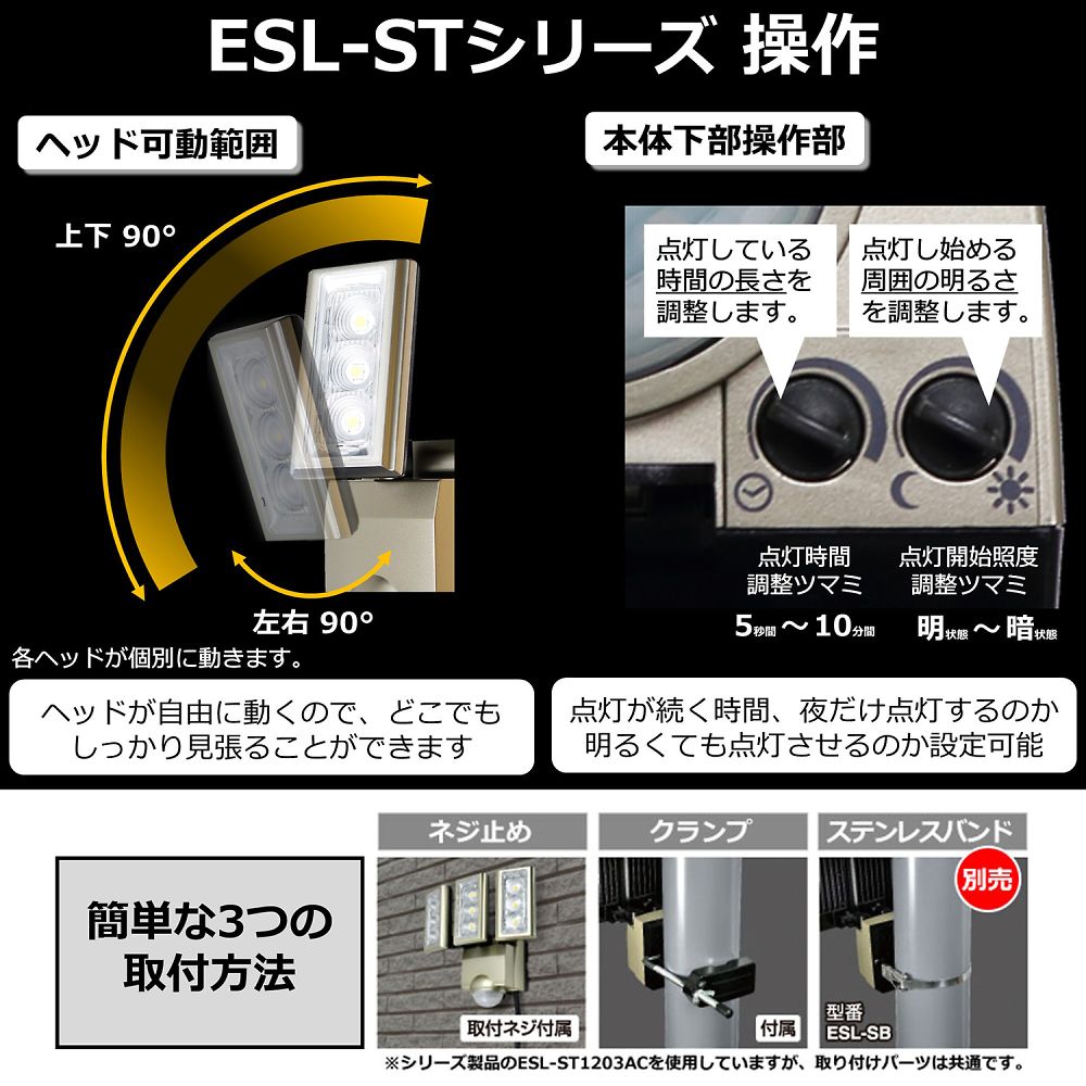 AC　センサーライト センサーライトが壁に取り付けられ、明るく光を放っている様子