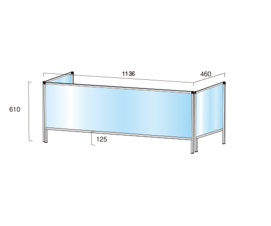 パーテーションスタンド　三面　450×1100mm 三面が展開されている状態で、光沢のある表面が見える