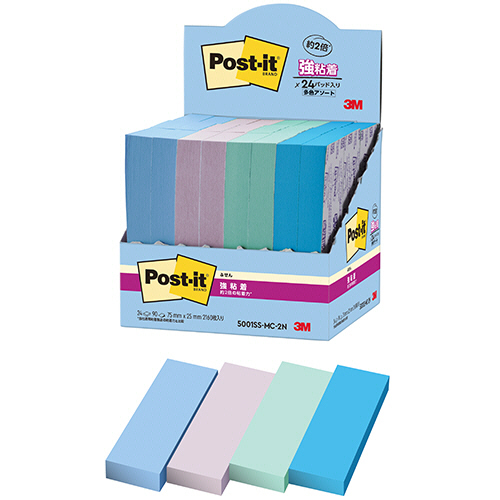 ﾎﾟｽﾄ･ｲｯﾄ 強粘着ふせん ﾏﾙﾁｶﾗｰ2 75×25mm 4色 1ﾊﾟｯｸ(24冊)画像