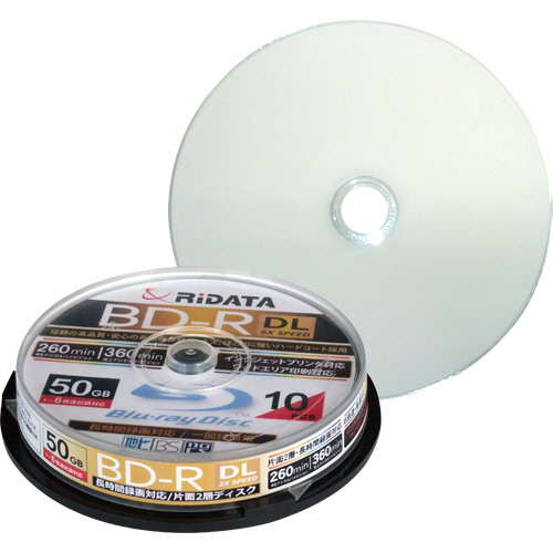 録画用BD-R DL 260分 1-6倍速 ﾎﾜｲﾄﾜｲﾄﾞﾌﾟﾘﾝﾀﾌﾞﾙ ｽﾋﾟﾝﾄﾞﾙｹｰｽ 1ﾊﾟｯｸ(10枚)画像