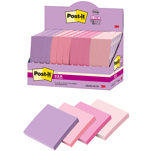 ﾎﾟｽﾄ･ｲｯﾄ 強粘着ﾉｰﾄ ﾏﾙﾁｶﾗｰ7 75×75mm 4色 1ﾊﾟｯｸ(12冊)画像