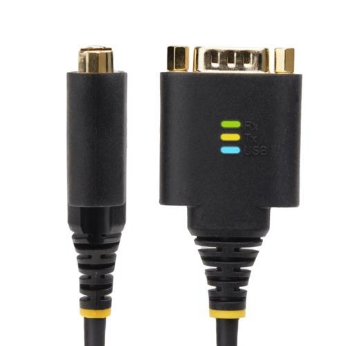 USB-RS232Cシリアル変換ケーブル　ストレート　61cm　ブラック　1本 黒いケーブルが真上から見える状態