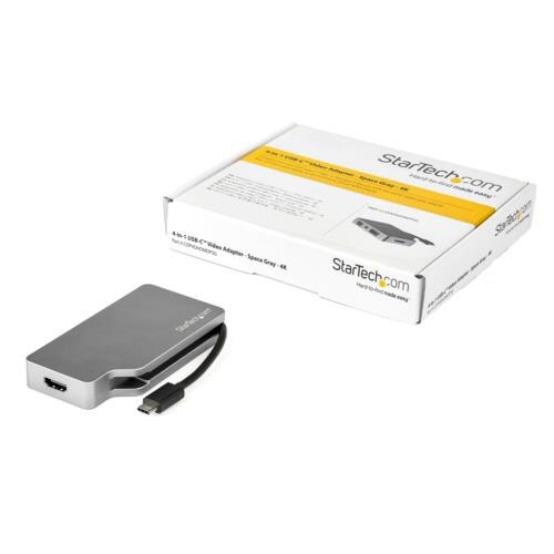 4in1　USB　Type-C接続マルチディスプレイアダプタ　スペースグレー　1個 マットな質感のスペースグレーの筐体が映える斜めからのアングル