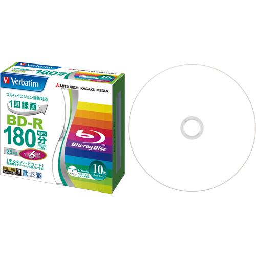 録画用BD-R 130分 1-6倍速 ﾎﾜｲﾄﾜｲﾄﾞﾌﾟﾘﾝﾀﾌﾞﾙ 5mmｽﾘﾑｹｰｽ 1ﾊﾟｯｸ(10枚)画像