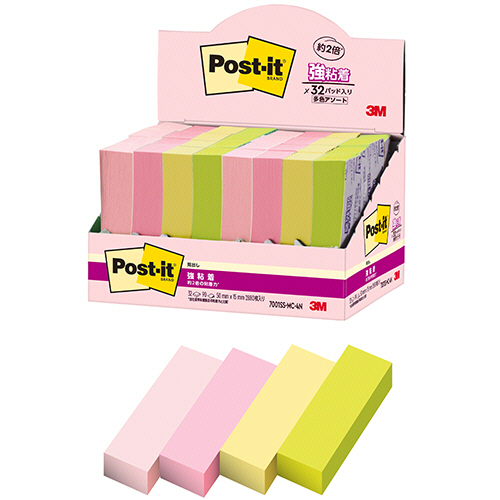 ﾎﾟｽﾄ･ｲｯﾄ 強粘着見出し ﾏﾙﾁｶﾗｰ4 50×15mm 4色 1ﾊﾟｯｸ(32冊)画像