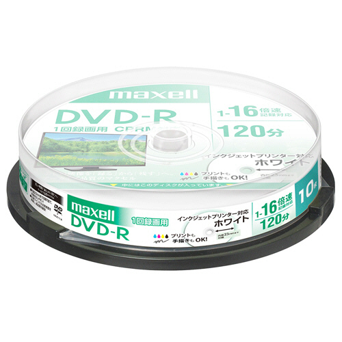 録画用DVD-R 120分 1-16倍速 ﾎﾜｲﾄﾜｲﾄﾞﾌﾟﾘﾝﾀﾌﾞﾙ ｽﾋﾟﾝﾄﾞﾙｹｰｽ 1ﾊﾟｯｸ(10枚)