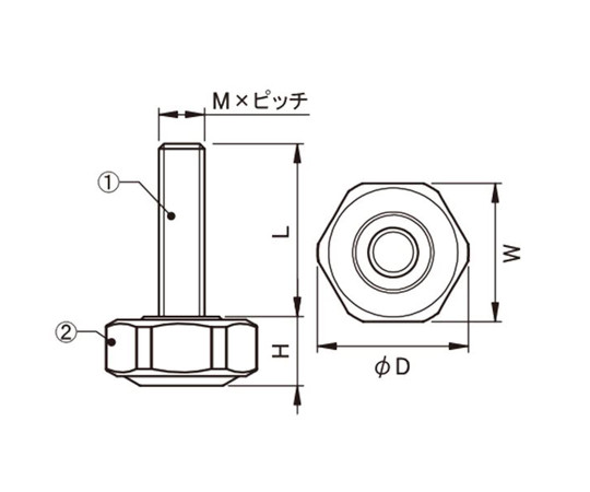六角アジャスター　#22×27.5×M8 金属製で滑らかな表面を持つ六角形の部品が複数重ねられた様子