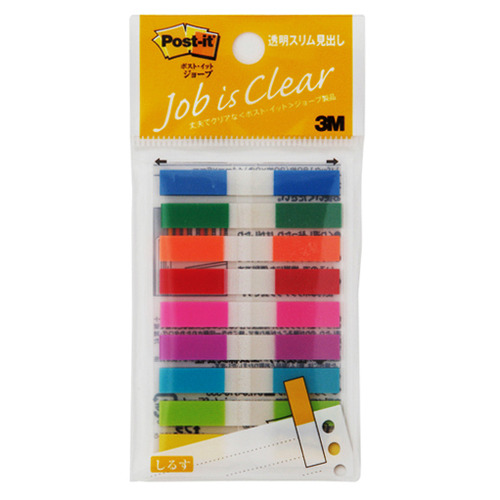 ﾎﾟｽﾄ･ｲｯﾄ ｼﾞｮｰﾌﾞ 透明ｽﾘﾑ見出し 44×6mm 9色 1ﾊﾟｯｸ(9冊)画像