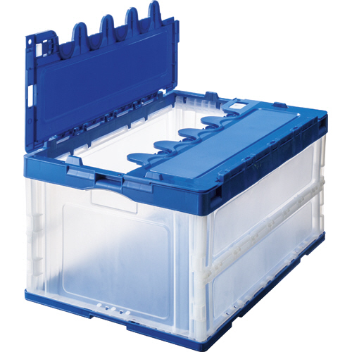 折りたたみｺﾝﾃﾅ ﾌﾀ一体型 75L ﾀﾞｰｸﾌﾞﾙｰ/透明 1ｾｯﾄ(10台)画像