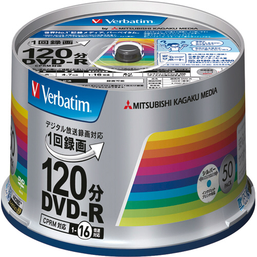 録画用DVD-R 120分 1-16倍速 ｼﾙﾊﾞｰﾜｲﾄﾞﾌﾟﾘﾝﾀﾌﾞﾙ ｽﾋﾟﾝﾄﾞﾙｹｰｽ 1ﾊﾟｯｸ(50枚)画像