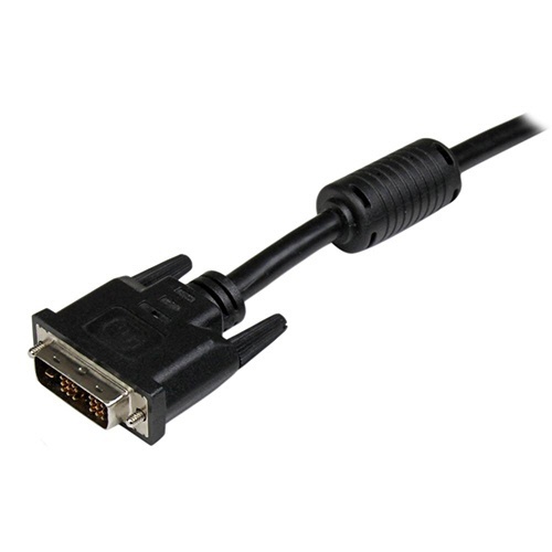 DVI-Dシングルリンクケーブル　ブラック　2m　オス/オス　1本 黒いケーブルが横に伸びている状態、両端はオスコネクタが付いている。