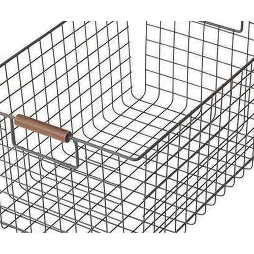 ワイヤーバスケット　L　木柄　バスケット　かご　スチール　ブラウン画像