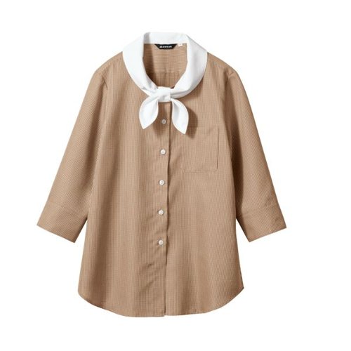 七分袖シャツ WC2231-7-7 ブラウス レディス 7分袖 ブラウンチェック/白 7号 住商モンブラン