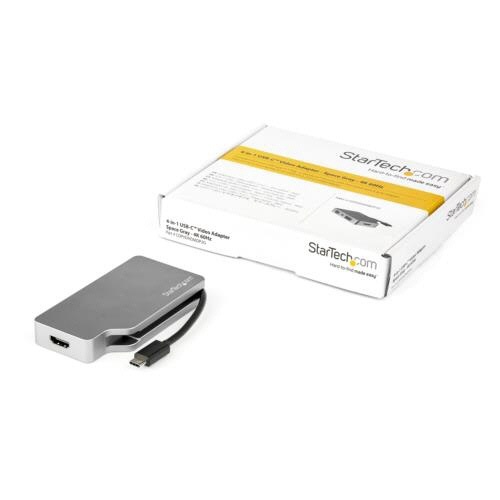 4in1　USB　Type-C接続マルチディスプレイアダプタ　スペースグレー　1個 洗練されたスペースグレーのアダプタが正面から見える状態