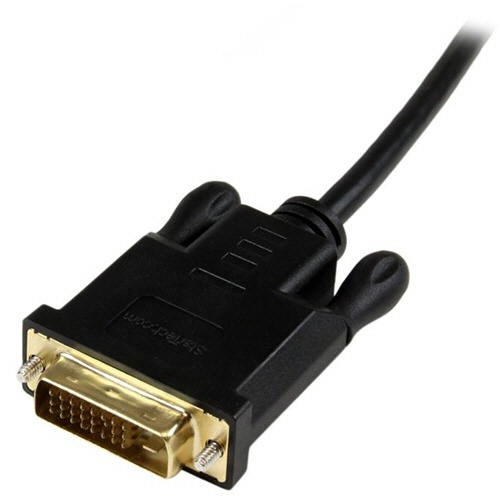 Mini　DisplayPort-DVI変換アクティブケーブル　ブラック　1.8m　オス/オス　1920×1200　1本 ケーブルの両端がオスコネクタで、黒い外装が際立つ様子