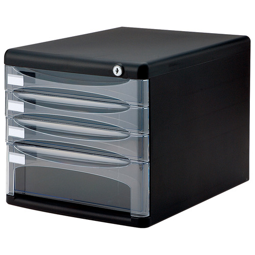 ｾｷｭﾘﾃｨﾃﾞｽｸﾄｯﾌﾟﾚﾀｰｹｰｽ A4ﾀﾃ 浅3段･深1段 ﾌﾞﾗｯｸ 1台画像