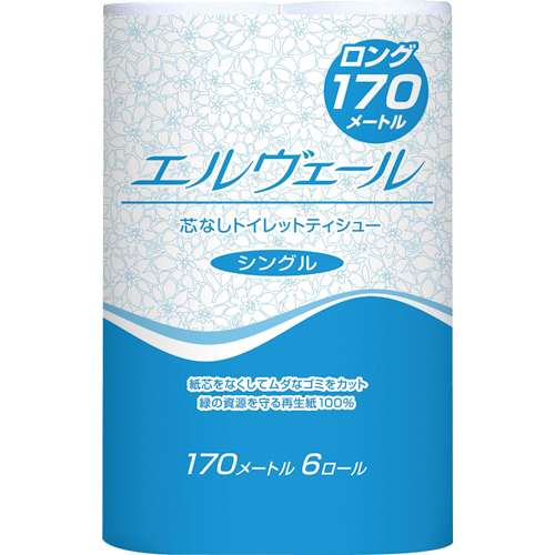 ｴﾙｳﾞｪｰﾙ ﾄｲﾚｯﾄﾃｨｼｭｰ ｼﾝｸﾞﾙ 芯なし 170m 無香料 1ｾｯﾄ(48ﾛｰﾙ:6ﾛｰﾙ×8ﾊﾟｯｸ)画像