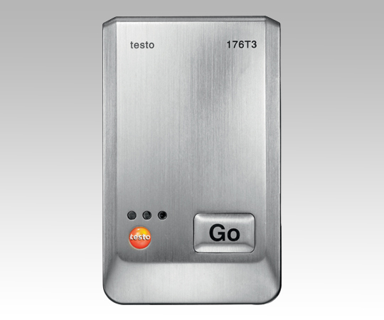 温度データロガー testo 176 T3 (本体) 測定画面が表示された本体の前面、ケーブル接続部分が露出している状態