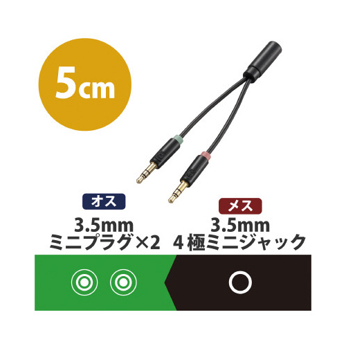 マイク付きイヤホン用φ3.5mm変換ケーブル