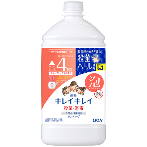 ｷﾚｲｷﾚｲ 薬用 泡ﾊﾝﾄﾞｿｰﾌﾟ ﾌﾙｰﾂﾐｯｸｽの香り 詰替用 特大 800mL 1個画像