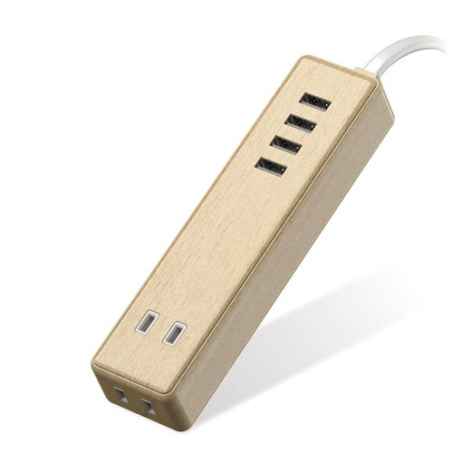 電源タップ　ＡＣ×２　ＵＳＢＡ×４　オーク材画像