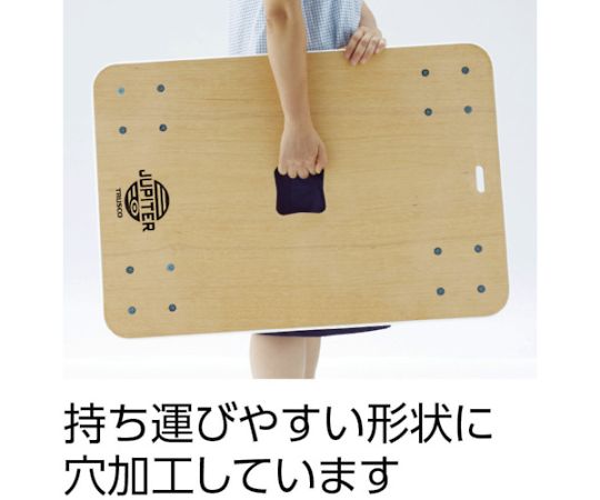 木製平台車　ジュピター　900X600　φ100　400kg 木製プラットフォームの平坦な面が広がり、四隅に安全ストッパーが見える状態