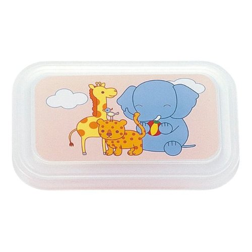 食器 B-161A [本体]ピンク78 [蓋]透明・ピュアフレンドB タカギ産業 透ける蓋がついたピンクの食器が横向きに置かれている様子