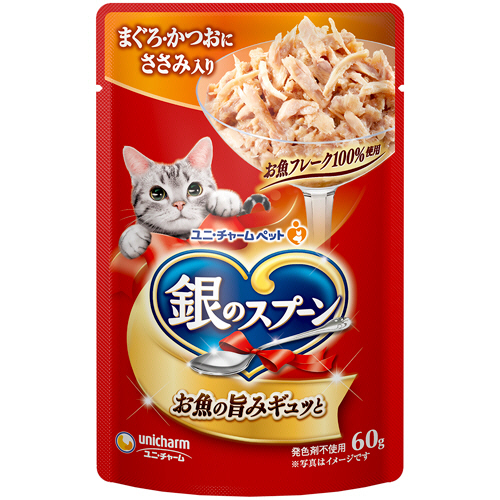 銀のｽﾌﾟｰﾝ ﾊﾟｳﾁ(ｳｪｯﾄ) まぐろ･かつおにささみ入り 60g 1ｾｯﾄ(16ﾊﾟｯｸ)画像