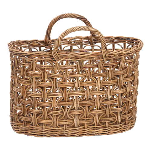 かご アラログループ編み2ハンドルバスケット