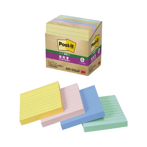 ポストイット強粘着７５×７５罫線入パステル混色５冊画像