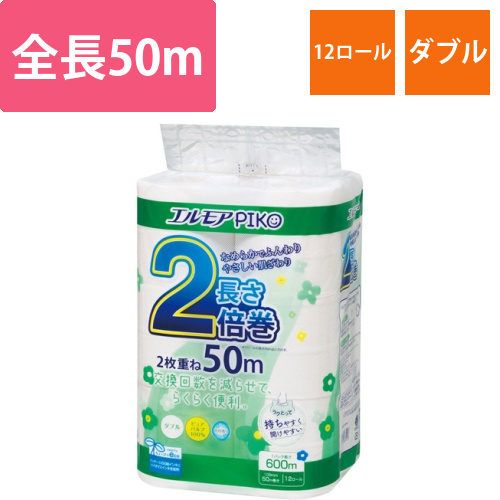 エルモア　ピコ　2倍巻トイレットロール　花の香り　ダブル　50m　1パック(12ロール)画像