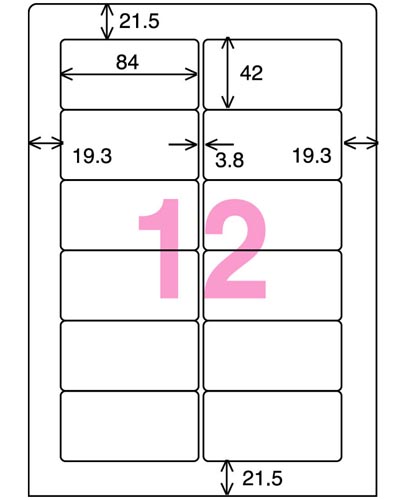 ワープロ用ラベルＣＡＳＩＯ用　Ａ４　１２面　２０枚