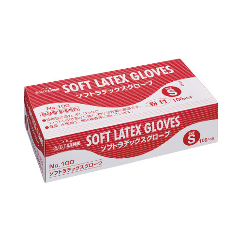 ソフトラテックスグローブ　粉付　Ｓ　１００枚入画像
