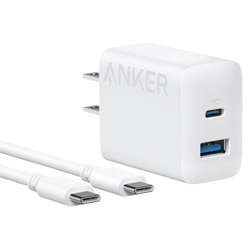 急速充電器 ANKER Charger(20W 2ﾎﾟｰﾄ)with USB-Cｹｰﾌﾞﾙ ﾎﾜｲﾄ 1個