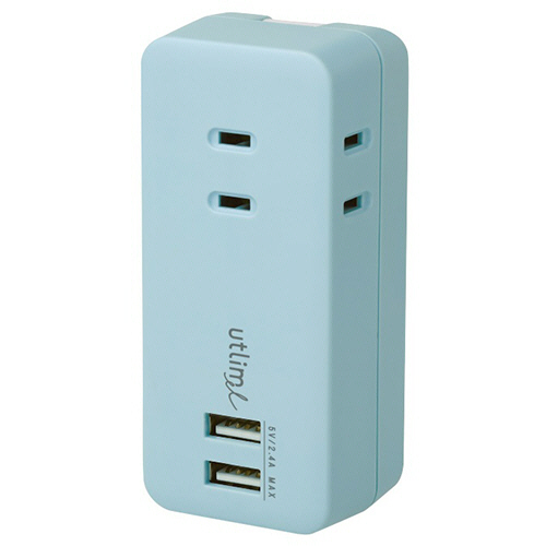 ﾕｰﾄﾘﾑｴﾙ 3口ｺﾝｾﾝﾄ 直挿しﾀｲﾌﾟ USBﾎﾟｰﾄ付 ﾗｲﾄﾌﾞﾙｰ 1個画像