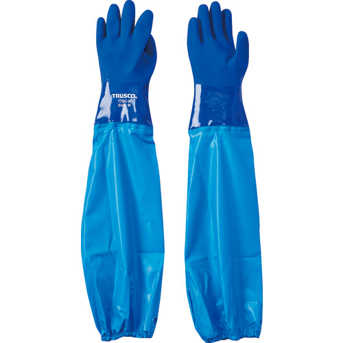 腕ｶﾊﾞｰ付耐油手袋 Mｻｲｽﾞ ﾌﾞﾙｰ 1双画像