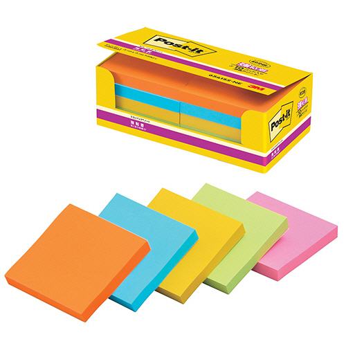 ﾎﾟｽﾄ･ｲｯﾄ ｴｺﾉﾊﾟｯｸ 強粘着ﾉｰﾄ 75×75mm ﾈｵﾝｶﾗｰ5色 1ﾊﾟｯｸ(10冊)画像