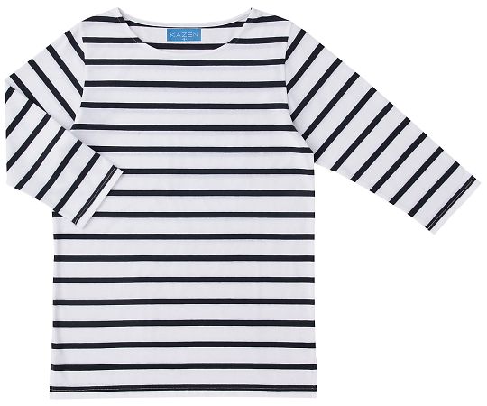 ボーダーTシャツ七分袖　ホワイトxネイビー　3L画像