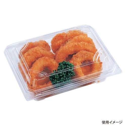 フードパック APSA-404-45 エフピコ 透明のプラスチックパックに収められた商品が斜めから見える状態