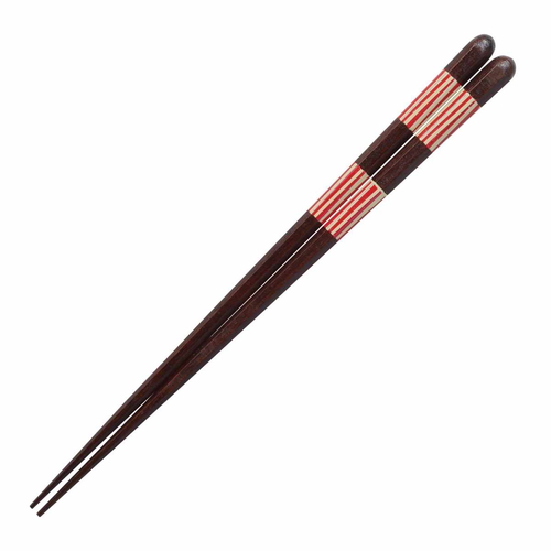 八角箸 縦縞 20.5cm 赤画像