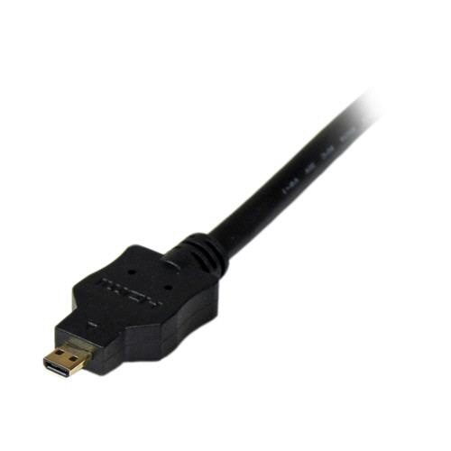 マイクロHDMI-DVI変換ケーブル　1m　ブラック　1本 ケーブルの全長が確認できる斜め上からのアングル、しっかりとしたコネクタ部分が強調されている状態