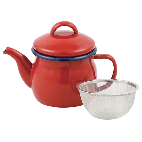 ティーポット 茶こし付き 580ml ホーロー レッド画像