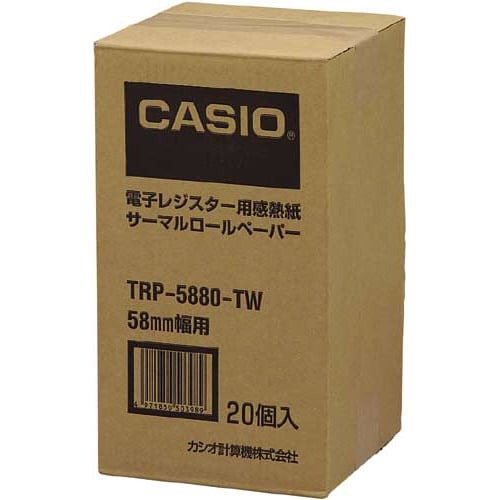 感熱ロールペーパー　TRP-5880-TW　20巻 白いロールペーパーが整然と並び、外装のパッケージがしっかりと閉じられている様子