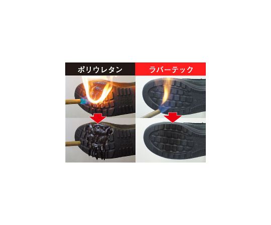 JIS規格認定  ラバー2層底安全靴 ラバーテック 静電 24.0cm 横からのアングルで捉えられた、滑り止めが施されたソールと通気口が確認できる状態