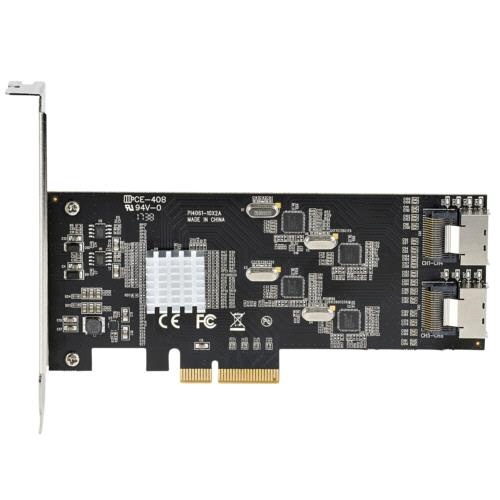 SATA　8ポート増設PCI　Expressインターフェースカード　1個 基板部分が見える側面のアップ、冷却用ヒートシンクとポートが明確に表示されている。