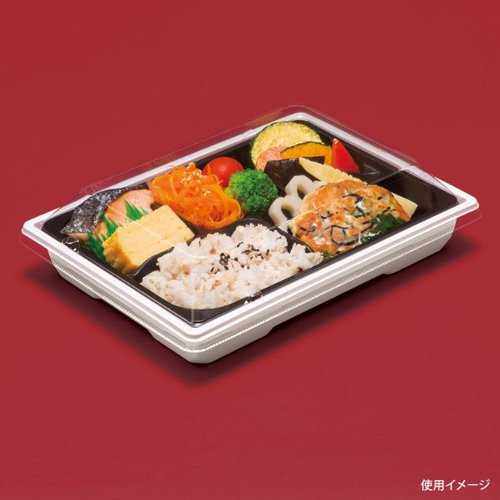 弁当容器 饗膳 10B 白 リスパック スムーズな曲線を持つ白色の弁当容器が並んだ状態