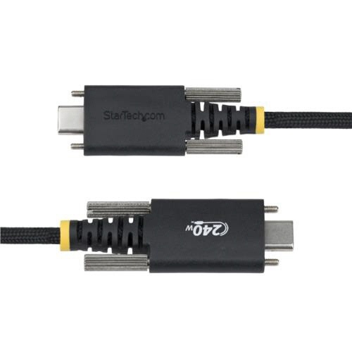 USB-Cケーブル　パネルマウント　3m　オス・オス　ブラック　1本 ケーブルが円形のパネルマウントに接続されている状態